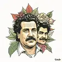 pablo escobar with floowers tattoo design idea