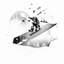 A powerful image of a machinist's tools forming the silhouette of a snowboarder catching air tattoo design idea