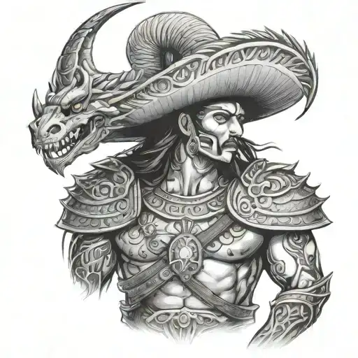 Mexican warrior with dragon wrapped tattoo design idea