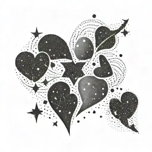 A constellation of four names forming a heart shape tattoo design idea