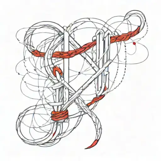 Initials J.M.F connected with a red string tattoo design idea
