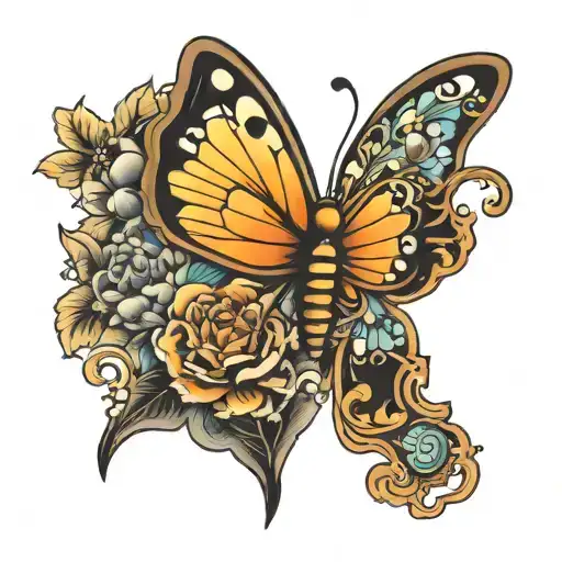half butterfly half bee tattoo design idea