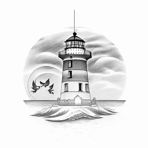 Lighthouse with beach tattoo design idea
