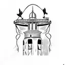 bald eagle and lighthouse  tattoo design idea