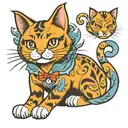 cute orange cat jester tattoo design idea