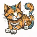 cute orange cat jester tattoo design idea