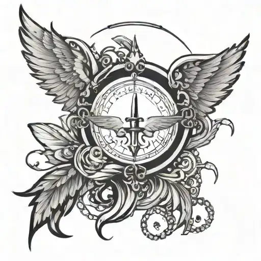 broken sword with halo on top with wings  tattoo design idea