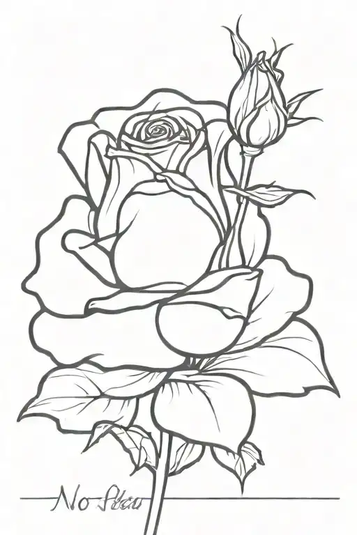 a line drawing of a head of a rose with the stem and written on the stem of the rose the words "no idea" tattoo design idea