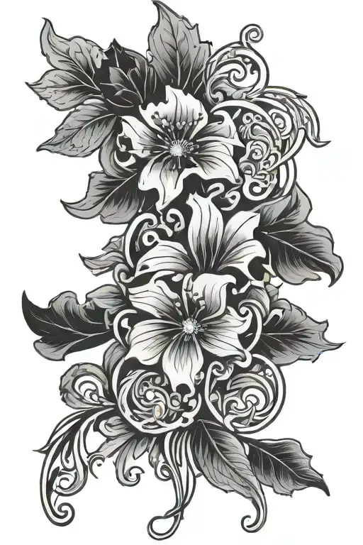 Design a tattoo featuring intricate art nouveau patterns with a floral theme tattoo design idea