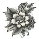 floral design with art deco pattern in background tattoo design idea