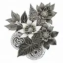 floral design with art deco pattern in background tattoo design idea