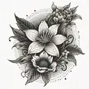 floral design with art deco pattern in background tattoo design idea
