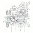 architecture, flowers, raspberries tattoo design idea