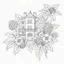 architecture, flowers, raspberries tattoo design idea