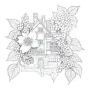 architecture, flowers, raspberries tattoo design idea