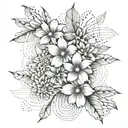 flowers with abstract architectural lines and shading behind tattoo design idea