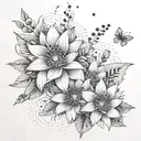flowers with abstract architectural lines and shading behind tattoo design idea