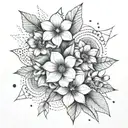 flowers with abstract architectural lines and shading behind tattoo design idea