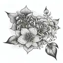flowers with abstract architectural lines and shading behind tattoo design idea