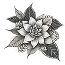flowers with abstract architectural lines and shading behind tattoo design idea