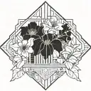 Incorporate elements of Art Deco architecture into a floral design tattoo design idea
