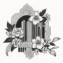 Incorporate elements of Art Deco architecture into a floral design tattoo design idea