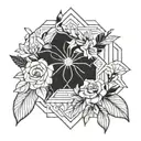 Incorporate elements of Art Deco architecture into a floral design tattoo design idea