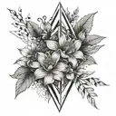 flowers with abstract architectural lines and shading behind tattoo design idea