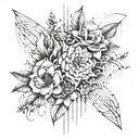 flowers with abstract architectural lines and shading behind tattoo design idea