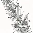 flowers with abstract architectural lines and north arrow for the shoulder tattoo design idea