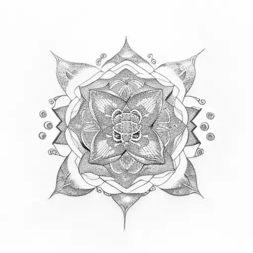 A dotwork tattoo depicting a group of godchildren holding hands and surrounded by delicate patterns, symbolizing the strong bond between them and their godparent tattoo design idea