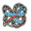 bicycle chain infinity symbol. NC & SC state outline. firefighter thin red & blue line. brotherhood word added.  tattoo design idea