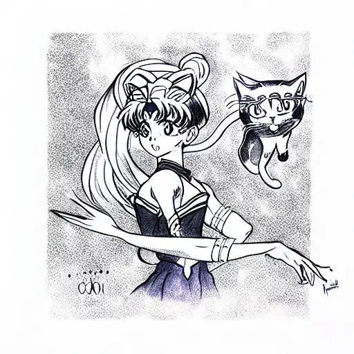 sailor moon with a cat tattoo design idea