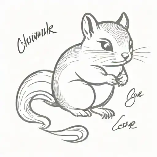 Minimalistic mini tattoo with the inscription "chipmunk one love". chipmunk without drawing details in black tattoo design idea