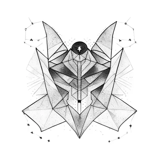 Fae, stars moon, mountain, bat wings, night  tattoo design idea