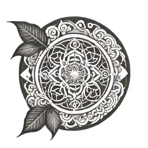 A geometric interpretation of the Cancer and Pisces symbols intertwined in a mandala design, symbolizing the harmony between the two zodiac signs tattoo design idea