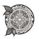 A geometric interpretation of the Cancer and Pisces symbols intertwined in a mandala design, symbolizing the harmony between the two zodiac signs tattoo design idea