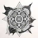 A geometric interpretation of the Cancer and Pisces symbols intertwined in a mandala design, symbolizing the harmony between the two zodiac signs tattoo design idea