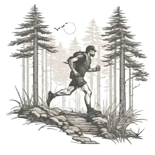 trail runner in the woods tattoo design idea