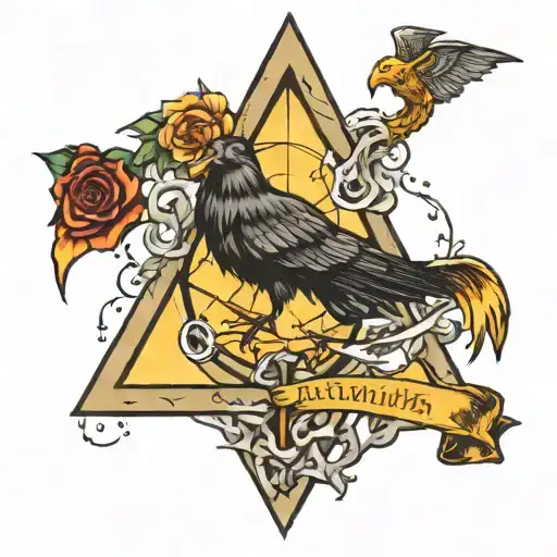 deathly hallows with Hogwarts integrated tattoo design idea