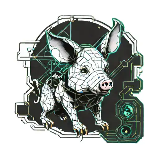 piglet piglet from Winnie the Pooh, whose body parts have been replaced with mechanical ones tattoo design idea