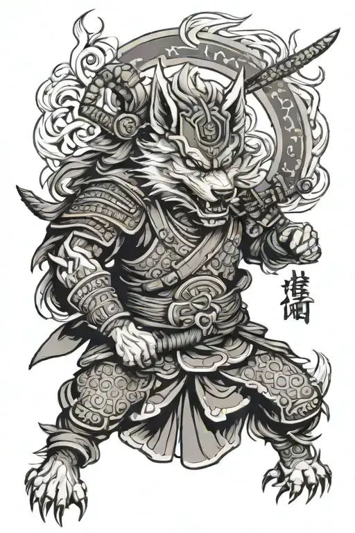 samurai warrior wolf tattoo design idea