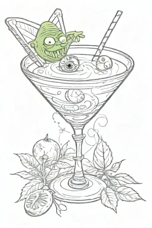 martini coctail from shrek with eyeball inside instead of olive  tattoo design idea
