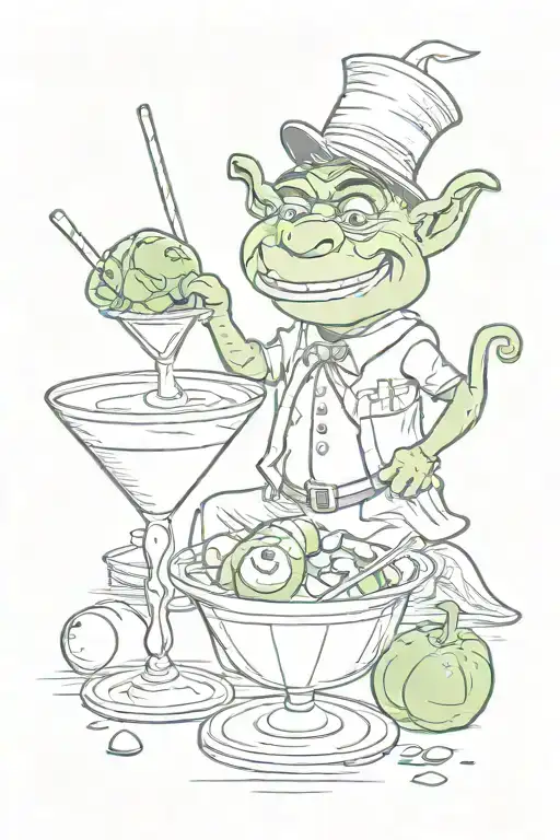 martini shrek with eyeball inside tattoo design idea