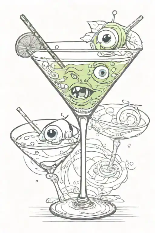 martini coctail from shrek with eyeball inside tattoo design idea