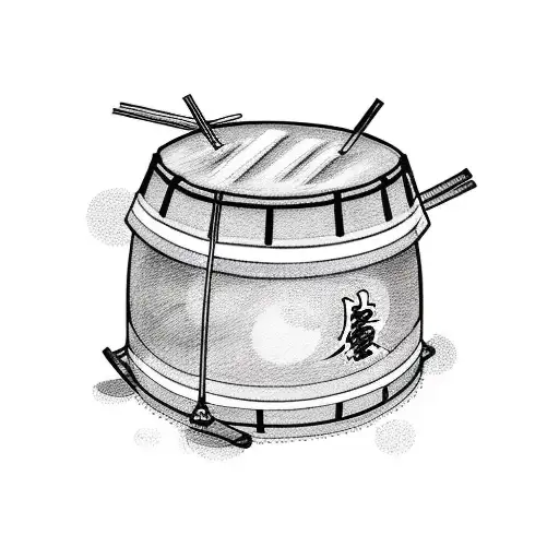 Traditional Japanese drum surrounded by punk symbols tattoo design idea
