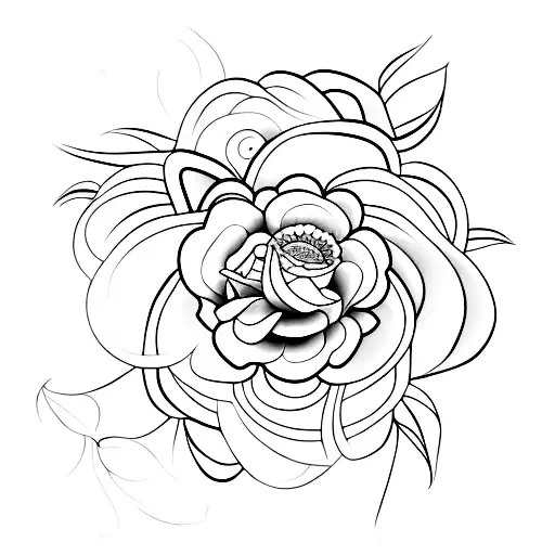 A black-grey tattoo depicting a beautiful flower with elements of cinema incorporated tattoo design idea