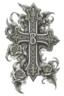 cross with romans 8 18 verse written tattoo design idea