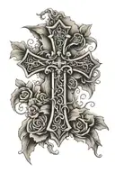 cross with romans 8 18 verse written tattoo design idea
