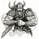Combine a Viking warrior with a mechanical arm holding a gun, symbolizing the fusion of ancient and modern technologies tattoo design idea